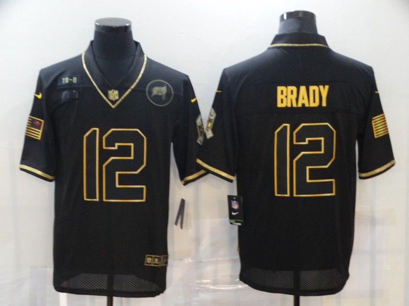 Men Tampa Bay Buccaneers #12 Brady Black Retro Gold Lettering 2020 Nike NFL Jersey->women nfl jersey->Women Jersey